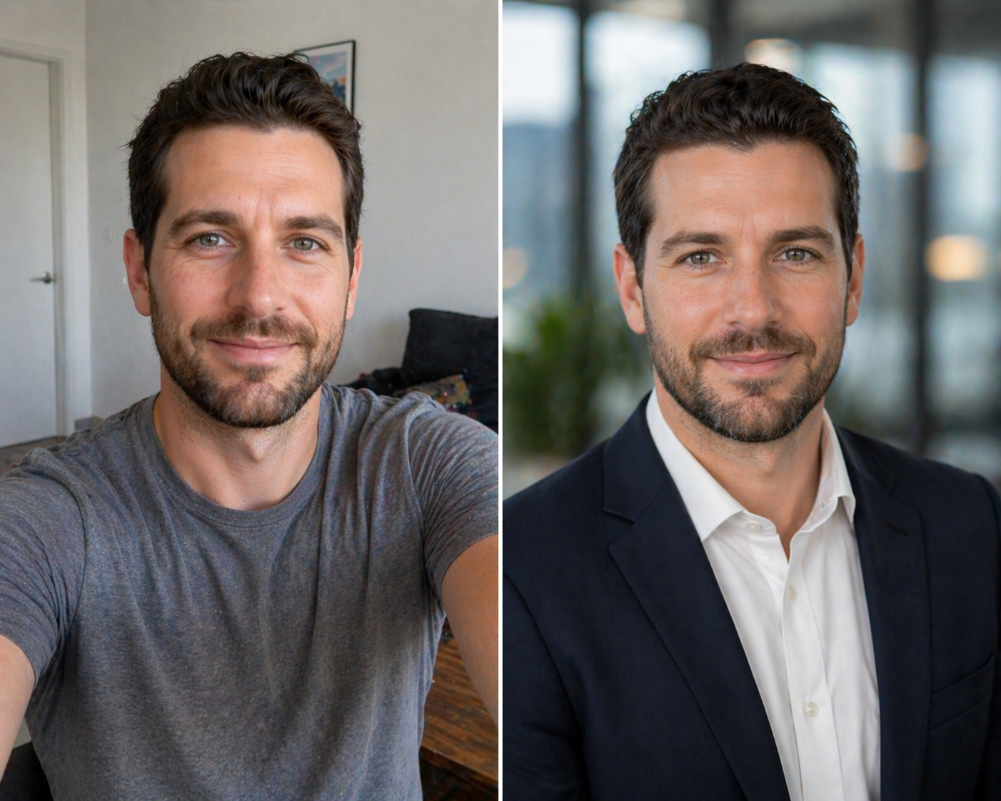 Before and after headshot comparison