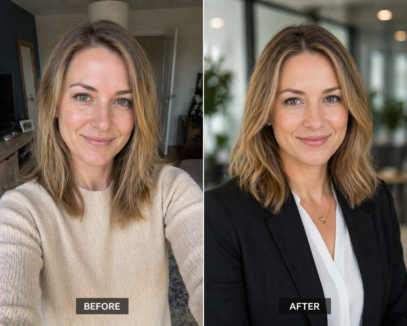 Before and after headshot comparison