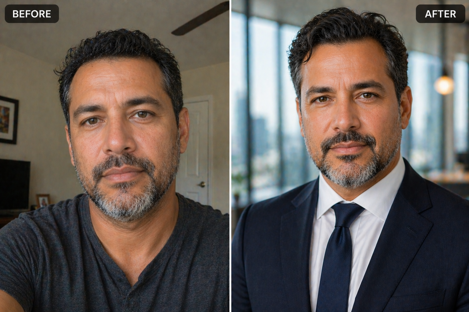 Before and after headshot comparison