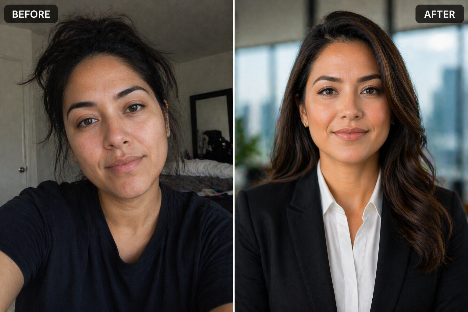 Before and after headshot comparison