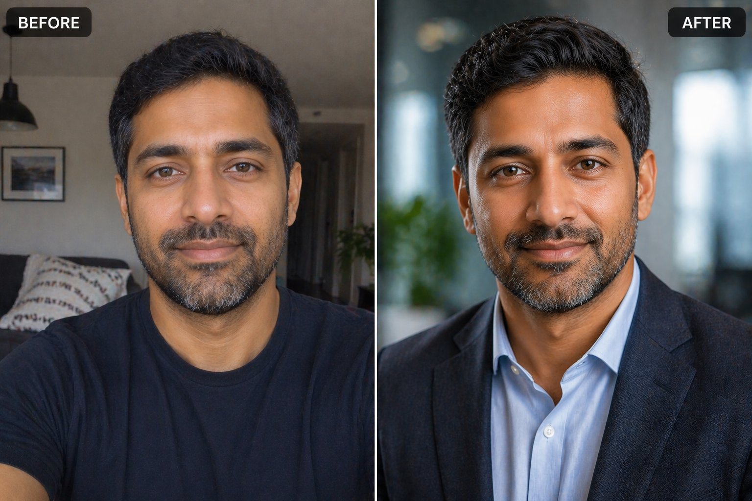Before and after headshot comparison