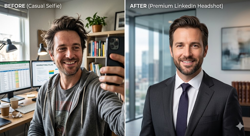 Before and after headshot comparison