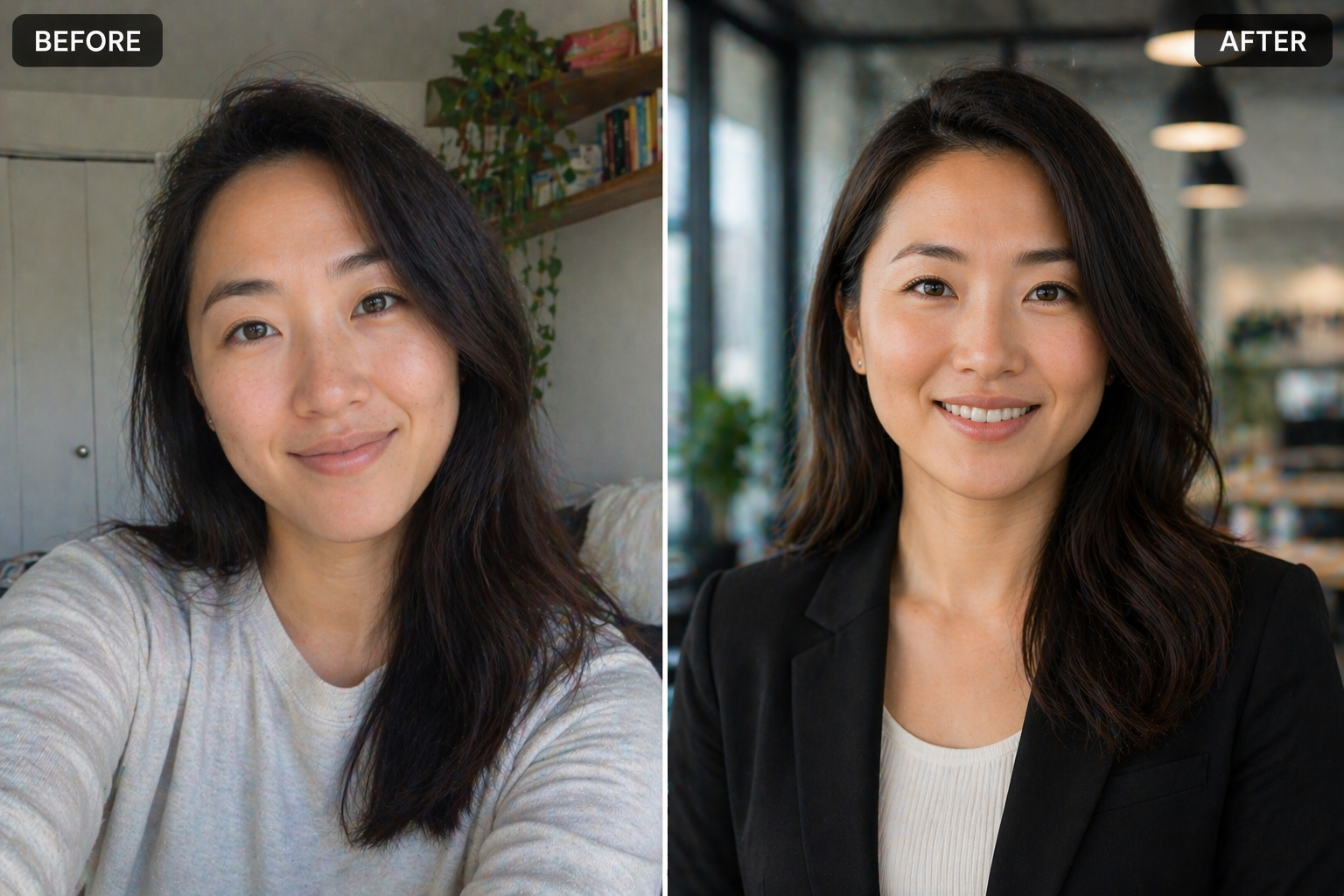 Before and after headshot comparison