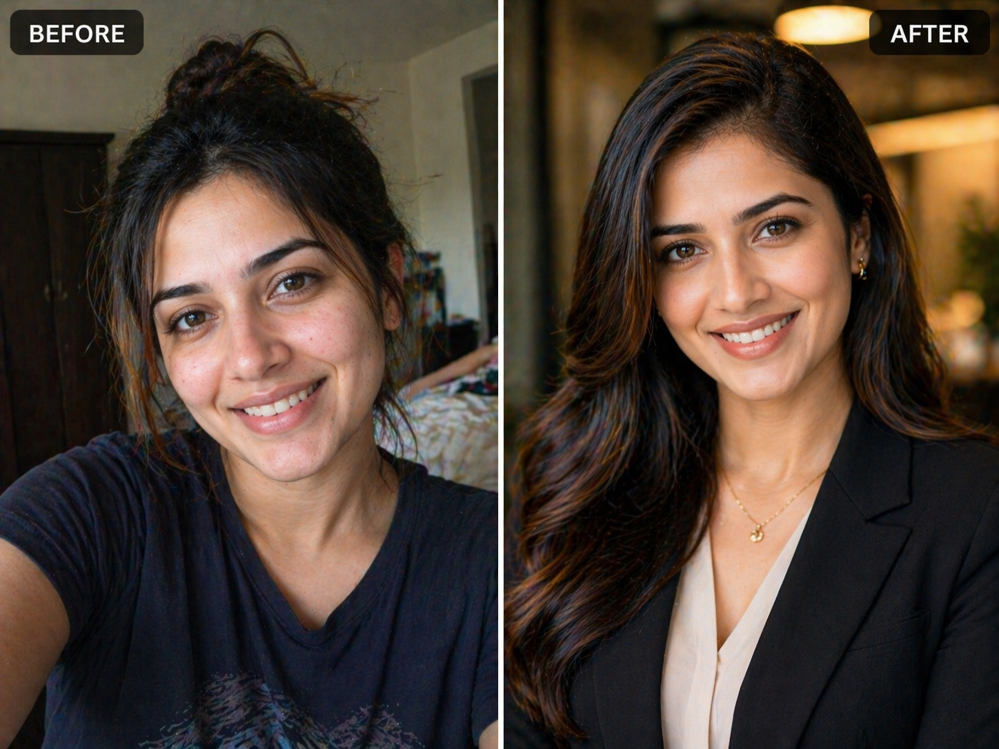 Before and after headshot comparison