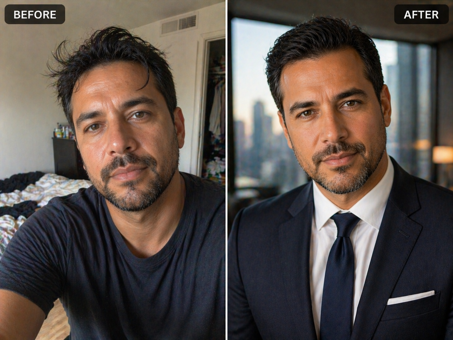 Before and after headshot comparison