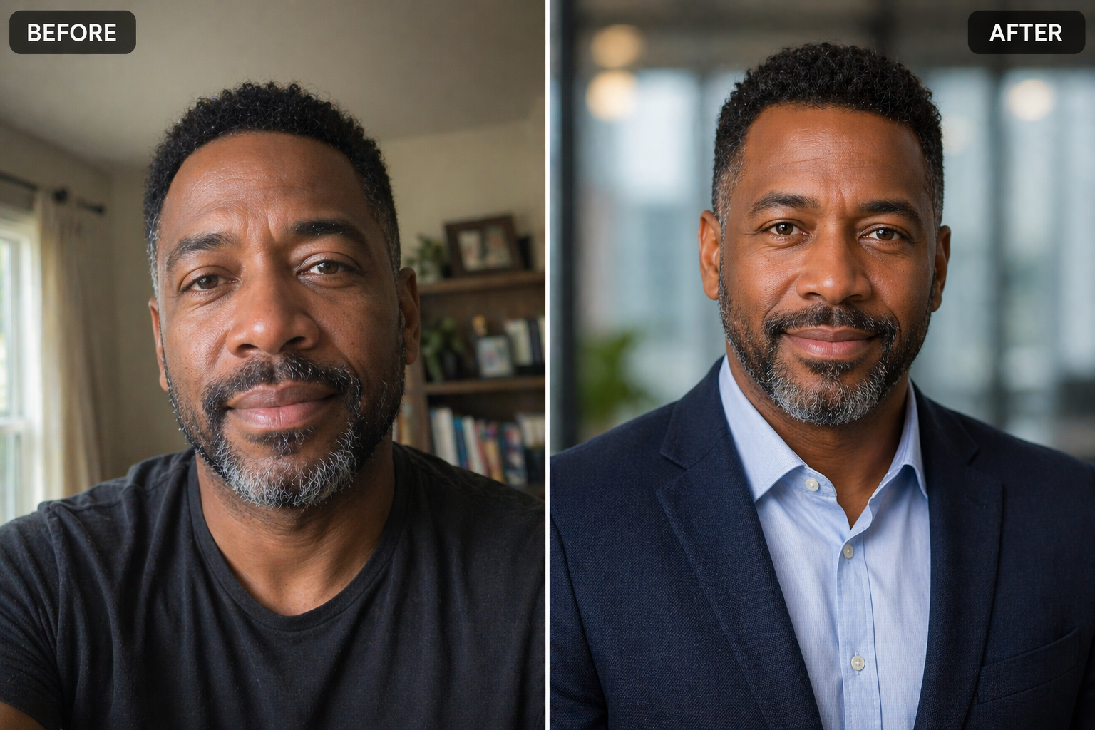 Before and after headshot comparison