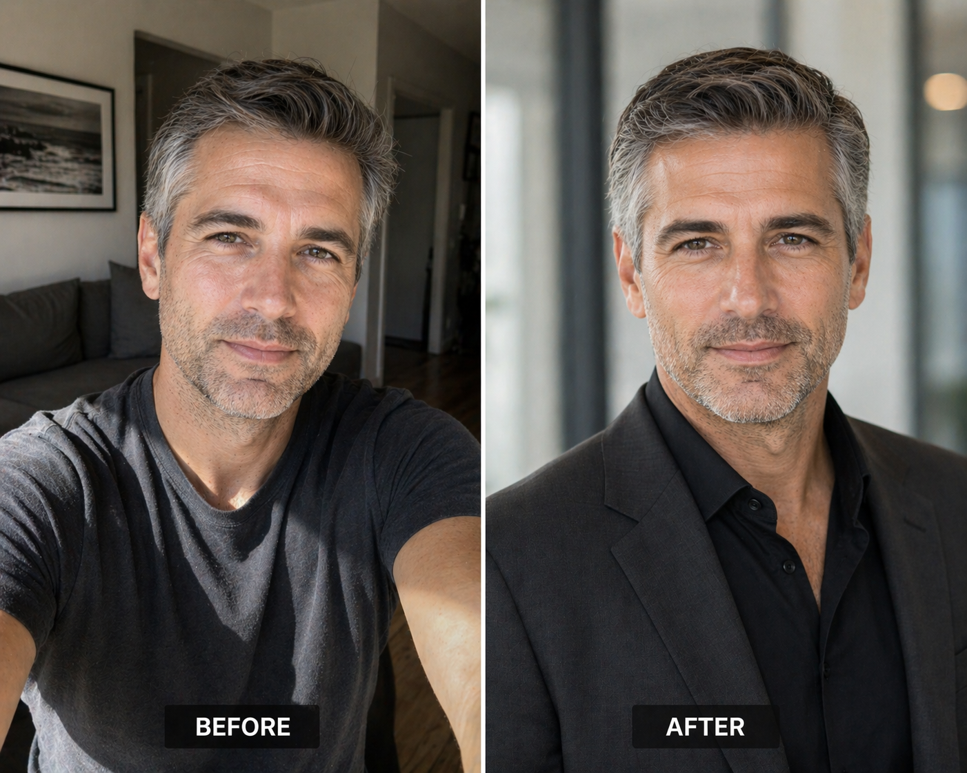 Before and after headshot comparison