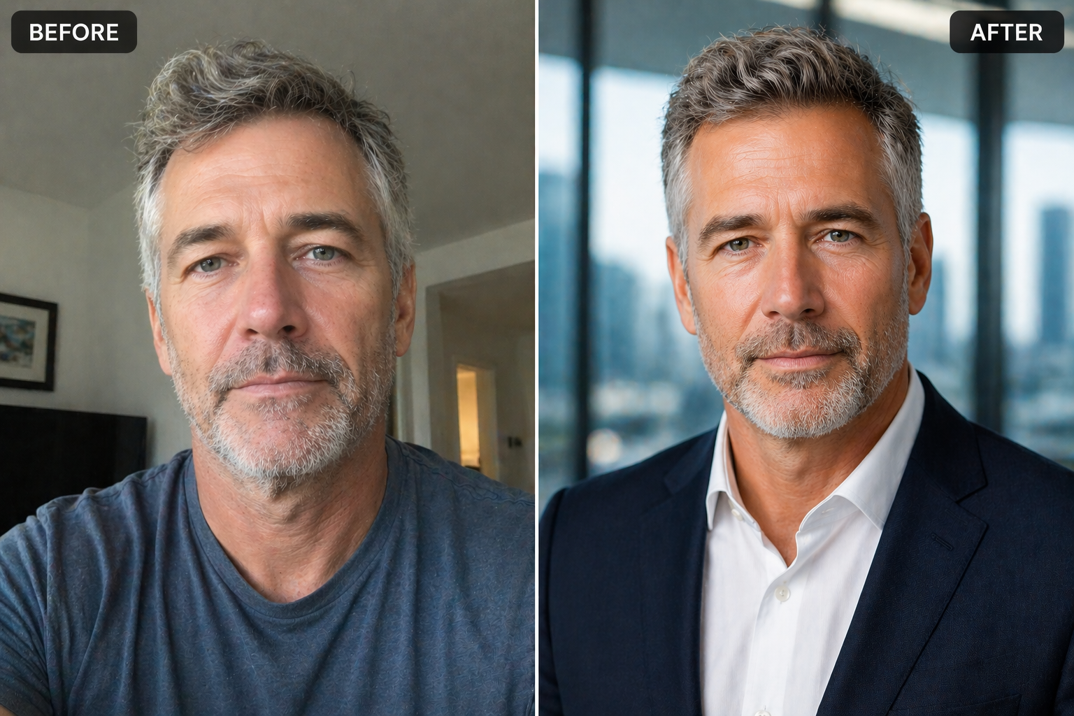 Before and after headshot comparison