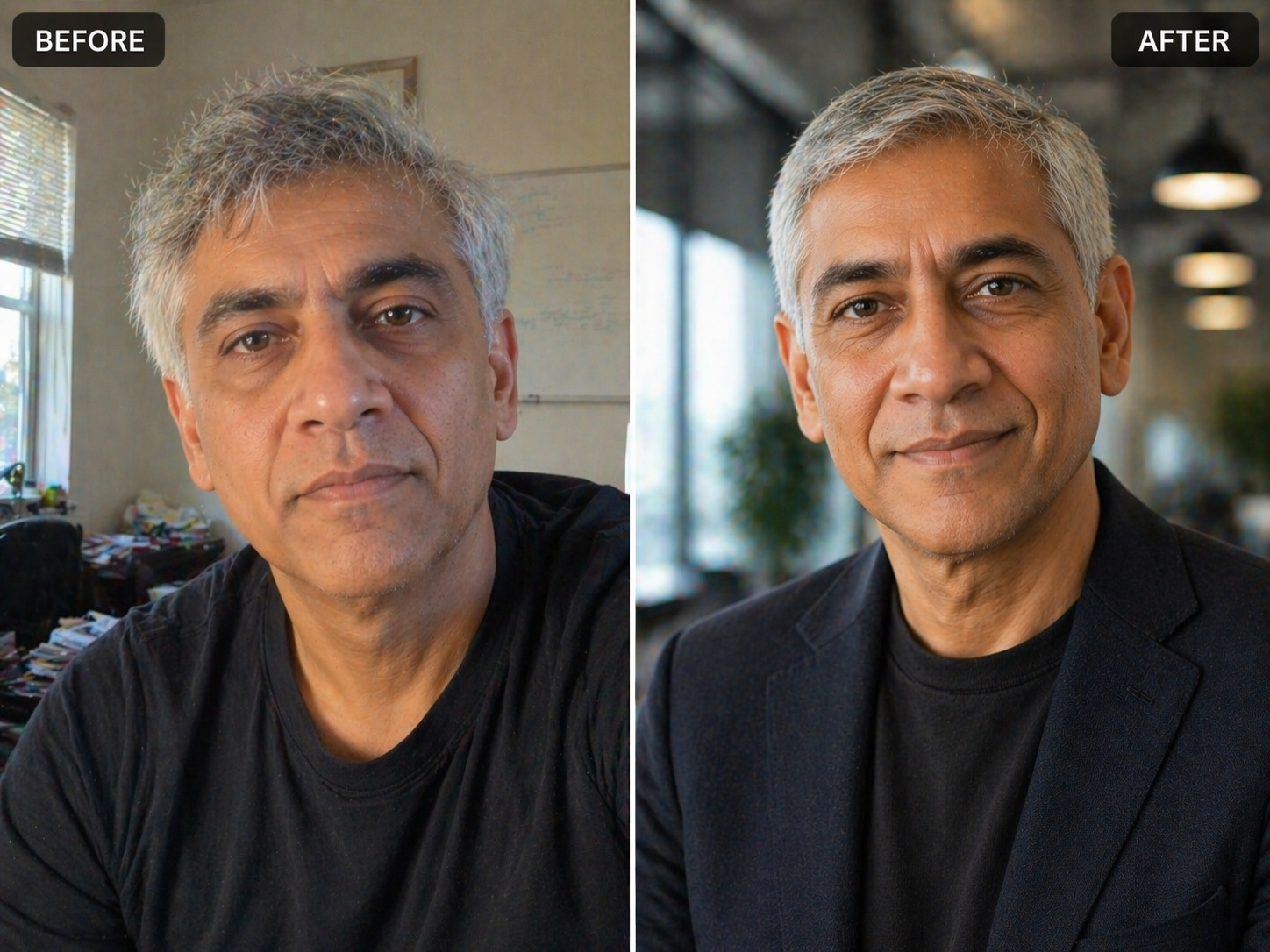 Before and after headshot comparison