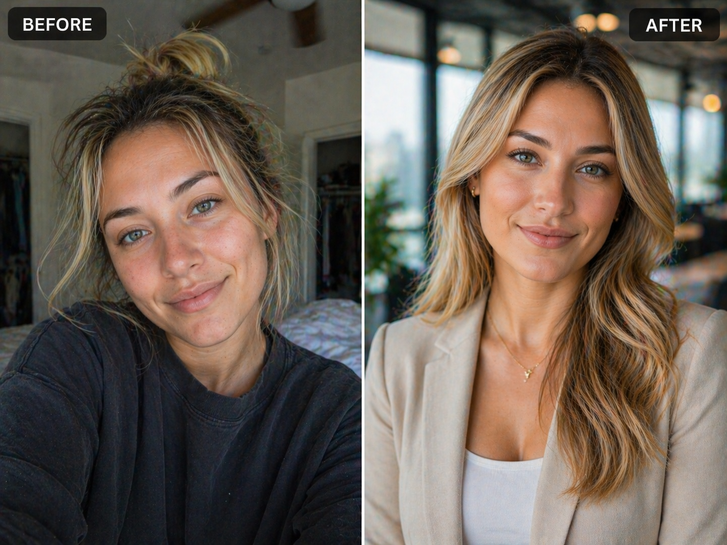 Before and after headshot comparison
