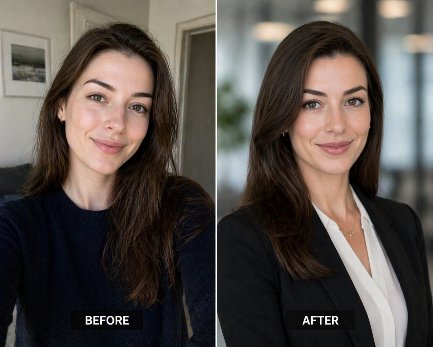 Before and after headshot comparison