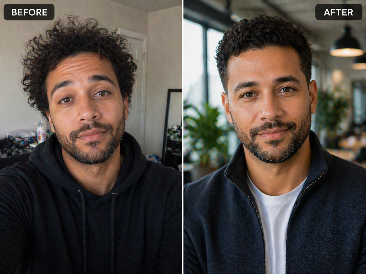 Before and after headshot comparison