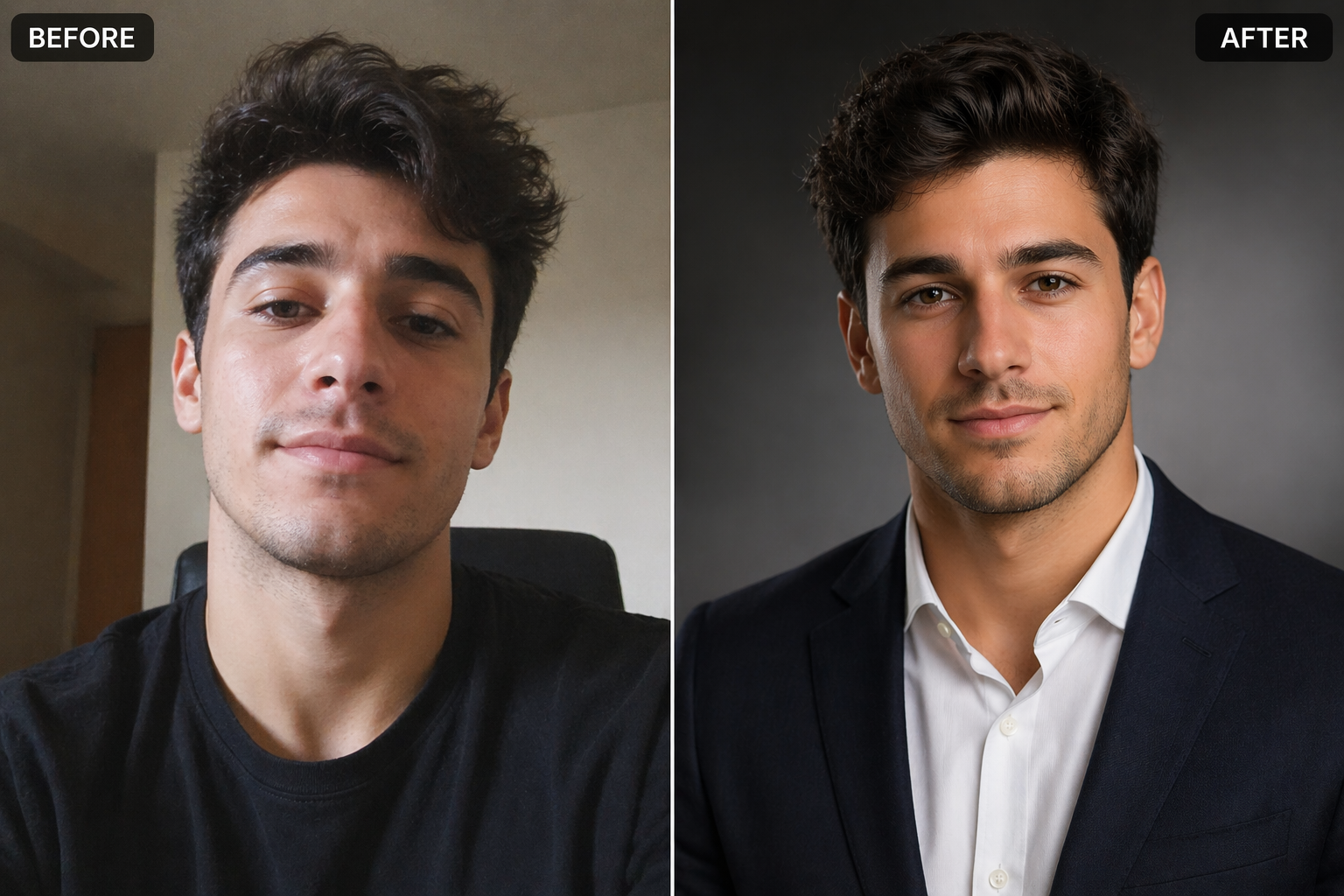 Before and after headshot comparison